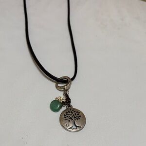 Fossil Silver Tree Pendant Necklace with Green Charm